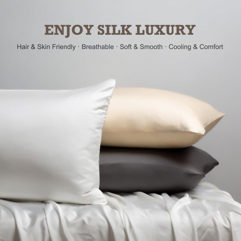 BPC Mulberry Silk Pillowcases Set of 2, 22 Momme Grade 6A Silk Pillow Cases Both Sided for Hair and Skin Health, Standard Size Silk Pillow Covers with Hidden Zipper (Solid White, 20''x26'') - Image 5